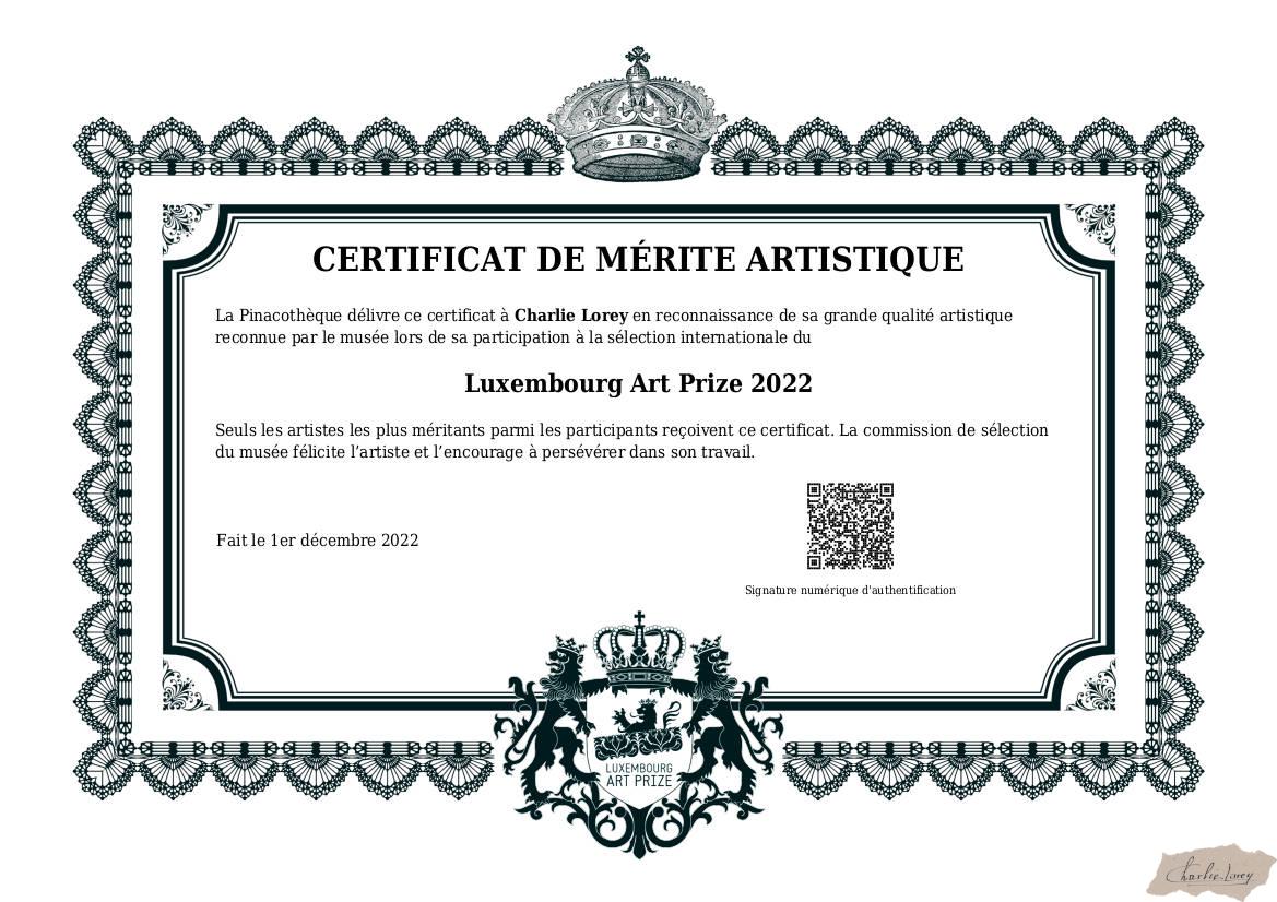 Certificat du mérite Luxembourg Art Prize 2022